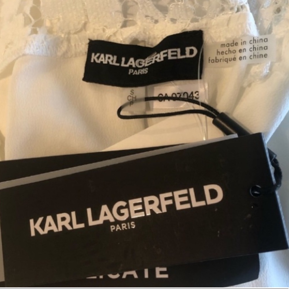 NWT Karl Lagerfeld white lace accent v neck pullover blouse 3/4 sleeve top small - Picture 7 of 8